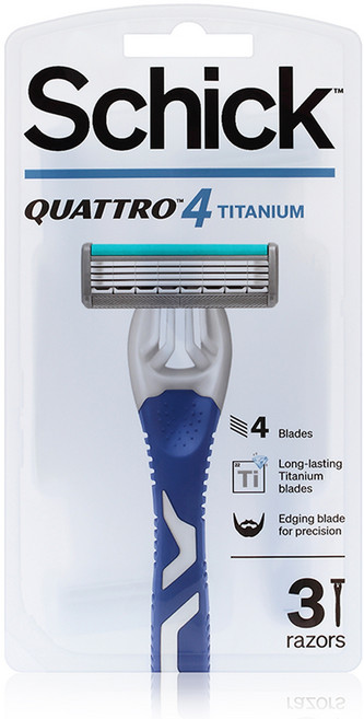 쉬크 쿼트로 4 티타늄 휴대용 면도기, 3개입, 1개