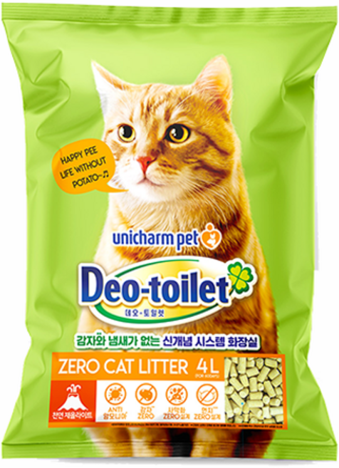 유니참데오토일렛 비응고형 감자와 사막화 제로 고양이 모래, 4L, 1개, 무향