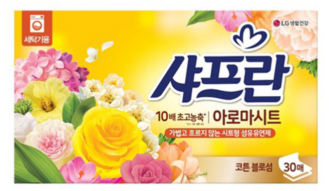 샤프란 아로마시트 섬유유연제 코튼블로섬향 본품, 30개입, 1개