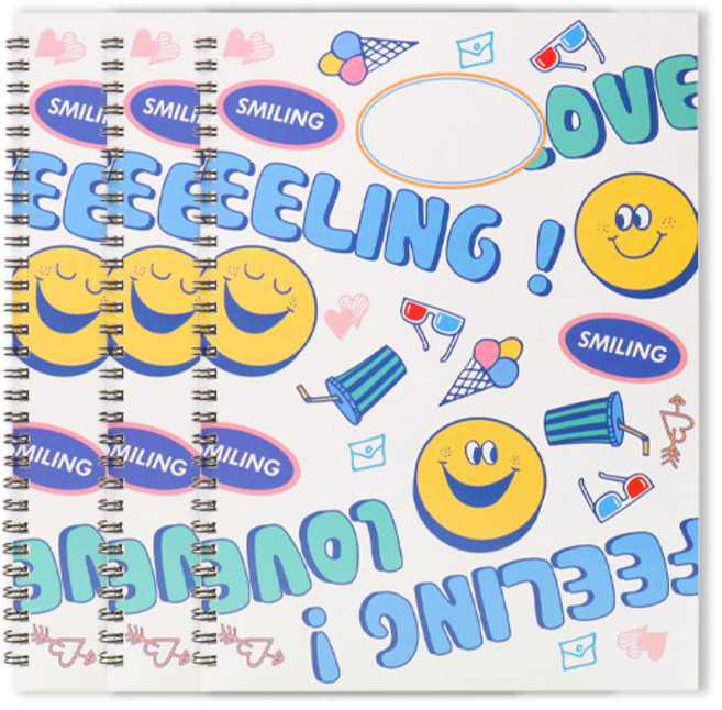 비팬시 비키즈 초등 스마일 무제 유선 노트, 블루패턴, 3개