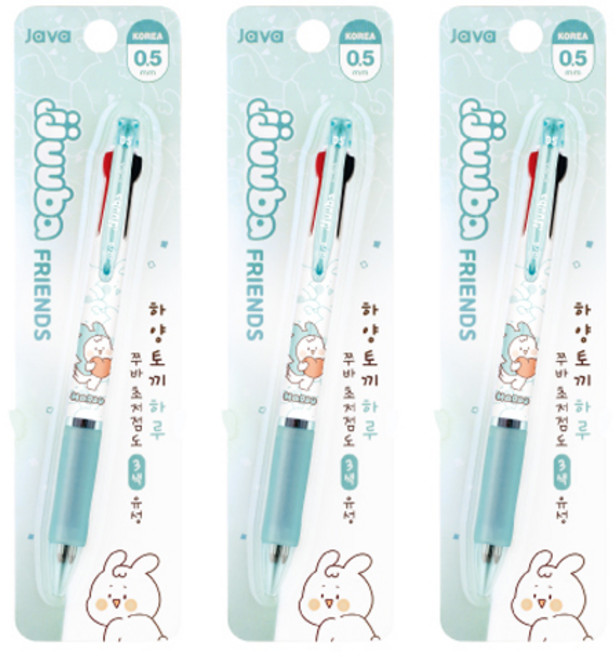 자바펜 쭈바프렌즈 쭈바3볼 초저점도 유성 3색 볼펜 0.5mm, 민트, 3개