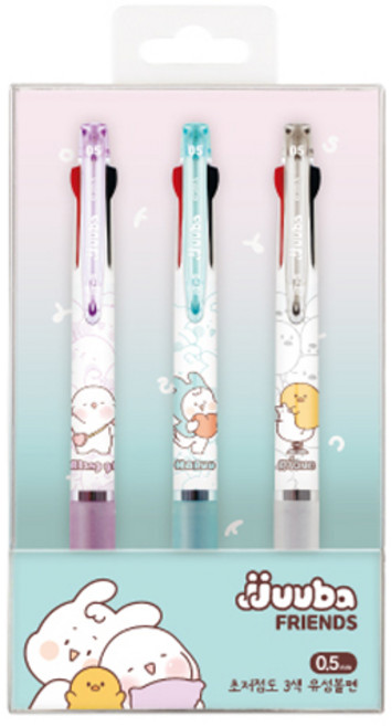자바펜 쭈바프렌즈 쭈바3볼 초저점도 유성 3색 볼펜 0.5mm 3종 세트, 화이트, 민트, 퍼플, 1세트