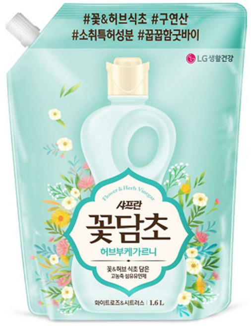 [비건라이프] 샤프란꽃담초 허브부케가르니 섬유유연제 화이트로즈 앤 시트러스 리필, 1.6L, 1개