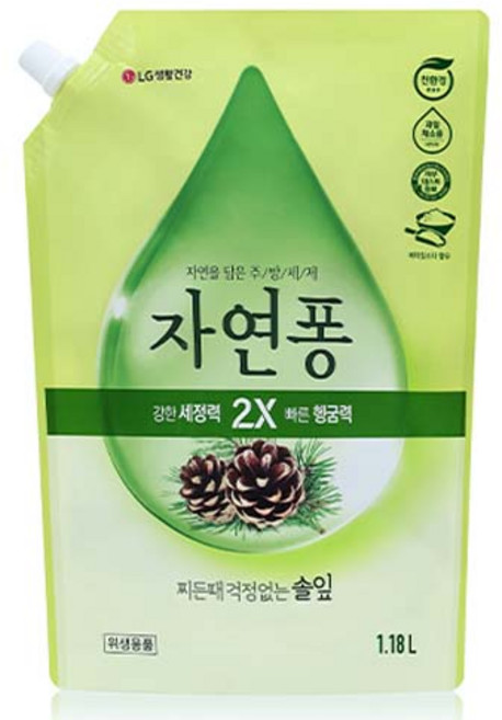 [비건라이프] 자연퐁 찌든때 걱정없는 솔잎 주방세제 파우치형, 1.18L, 1개