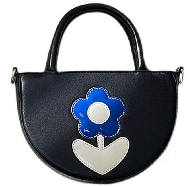 소리달 여성용 유카 심플한 꽃그림 반원형 다용도 크로스 핸드백