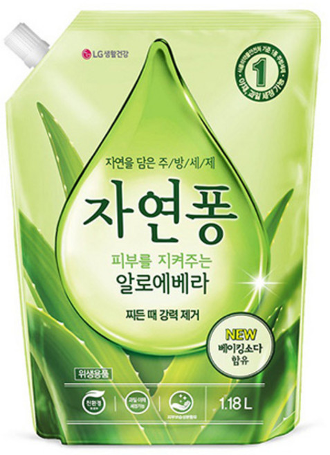 [비건라이프] 자연퐁 피부를 지켜주는 알로에베라 주방세제 리필, 1개, 1.18L