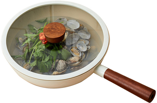 모던하우스 인덕션 다크우드 블랑 세라믹 코팅 웍팬 + 뚜껑 세트, 28cm, 1세트