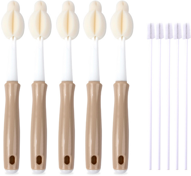 엠피엘 롱 스폰지 젖병 세척솔 5p 21.5cm + 빨대세척솔 5p 세트, 1세트, 혼합색상