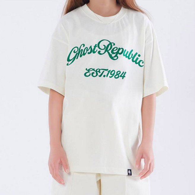 고스트리퍼블릭 아동용 커시브 1984 자수 오버핏 반팔 면 티셔츠 JT-J353