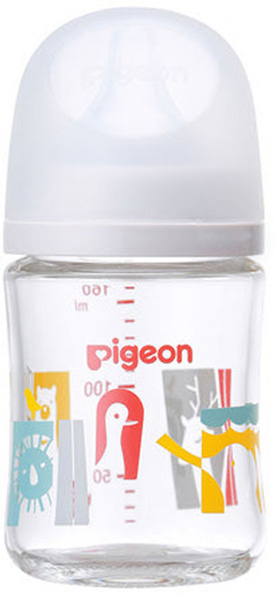 pigeon 貝親 實感哺乳玻璃奶瓶 0個月以上, 160ml, 動物園版 透明色, 1個