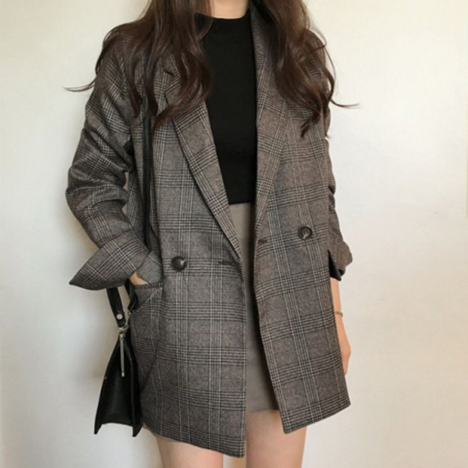 PEONIST 女款格紋西裝外套
