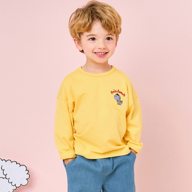 milk mile 童款素色恐龍刺繡長袖上衣