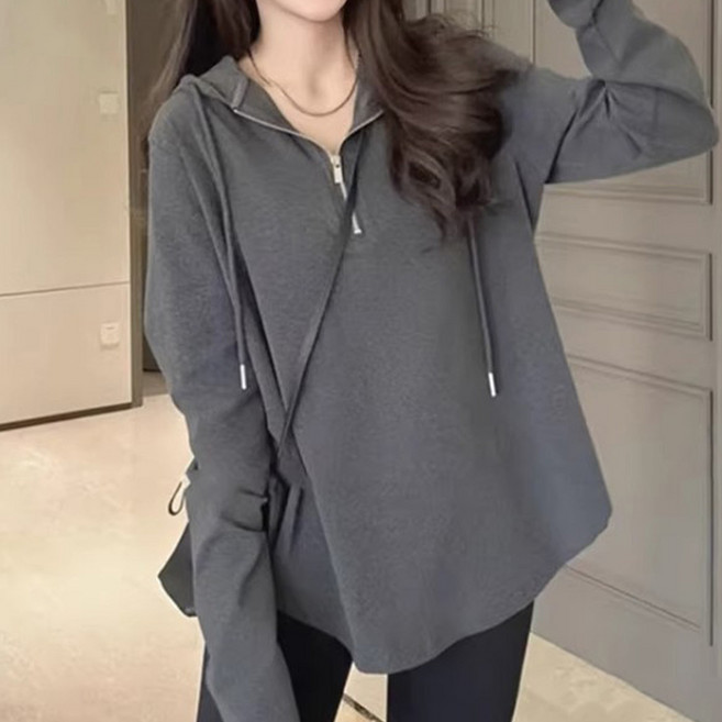 ATTERLIC 女款連帽領拉鍊寬鬆版長袖T恤 03382