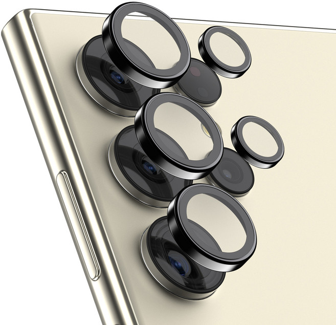 케이엠디자인 강화유리 메탈링 카메라 렌즈 보호필름 블랙, 1세트