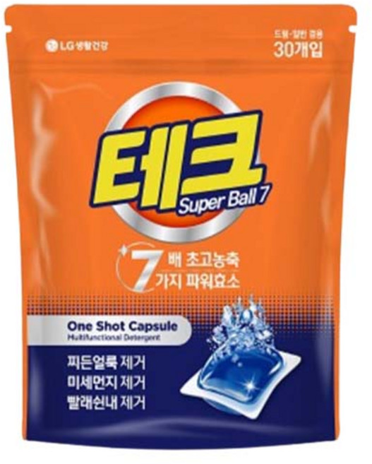 테크 수퍼볼 캡슐세제 일반드럼 겸용, 30개입, 1개