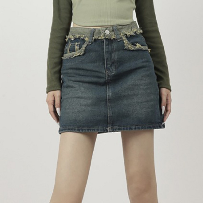 메이첼 여성용 하이웨이스트 데님 포켓 A라인 스커트 04679