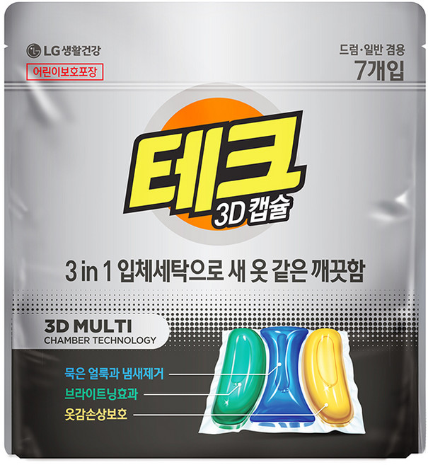 테크 3D 캡슐세제 3챔버 일반 / 드럼 겸용 리필, 7개입, 1개