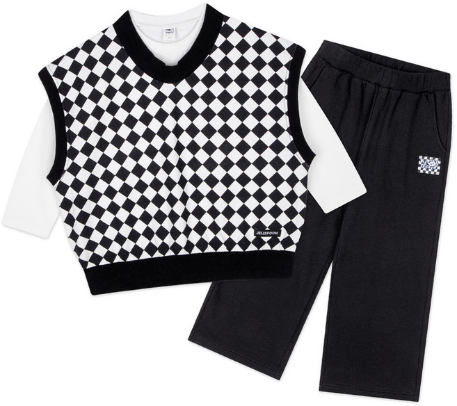 젤리스푼 아동용 체커보드 베스트 상하의 세트