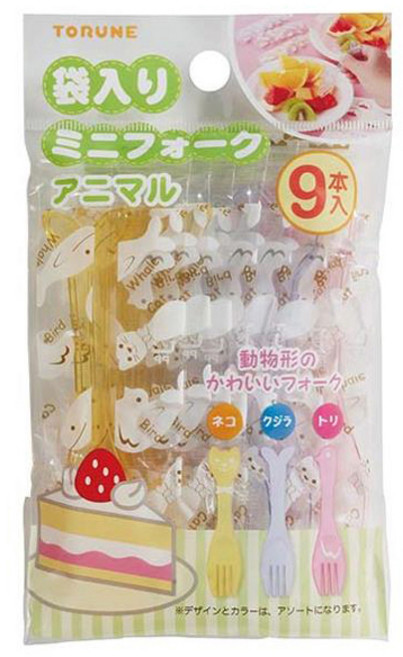 토루네 디저트 포크 3종 x 3p 세트, 새 + 고래 + 고양이, 1개