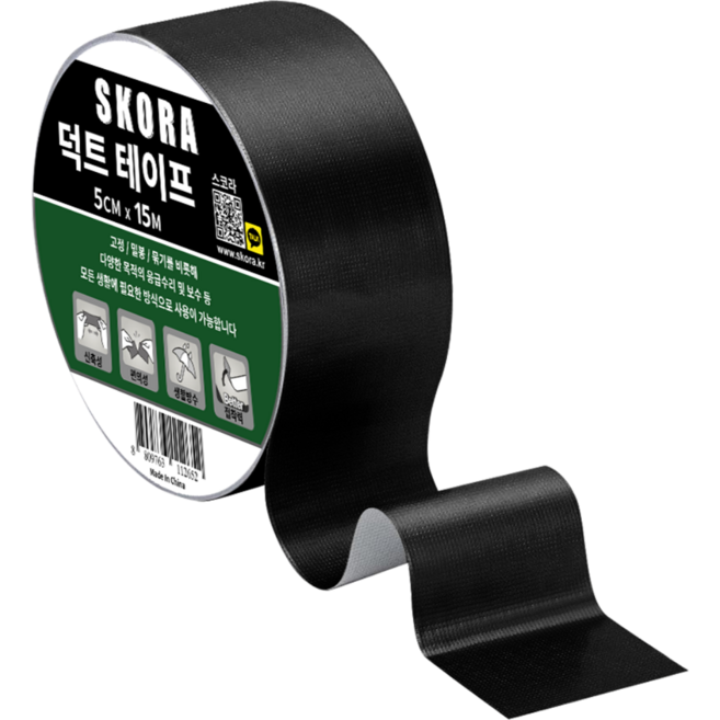 스코라 덕트 테이프 검정 5cm x 15m, 1개