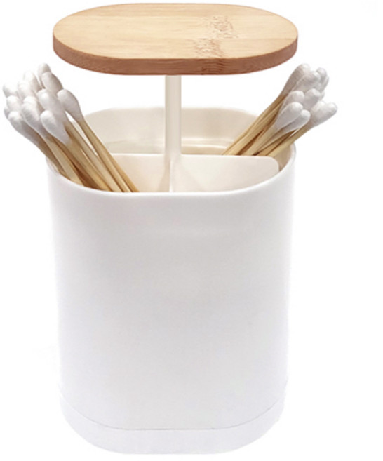 피키픽스 원터치 면봉 이쑤시개 케이스, 화이트 + 우드, 1개