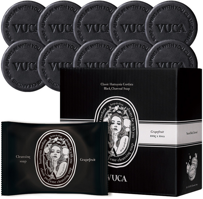 뷰카 클래식 어성초 블랙 차콜 비누 자몽, 100g, 10개입