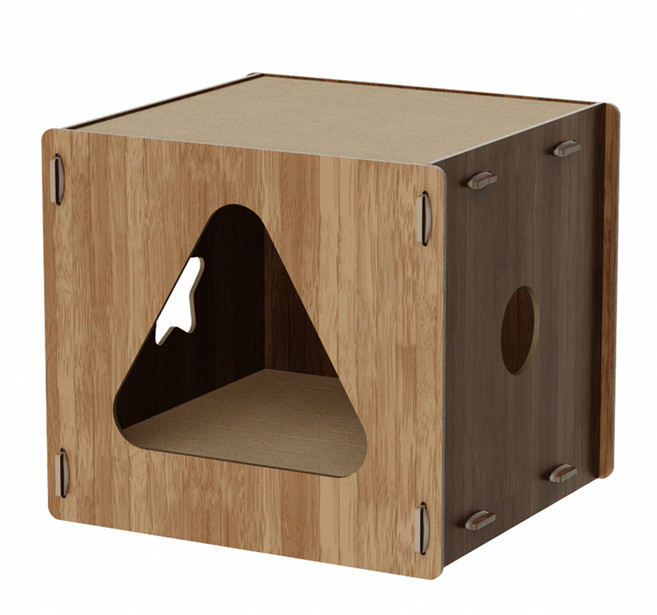 루어캣 고양이 마호가니 숨숨집 큐브 스크레쳐, 네츄럴우드, 1개