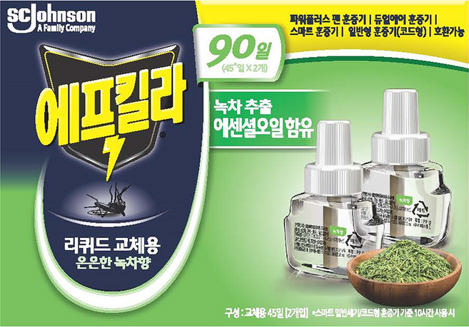 에프킬라 리퀴드 리필 45일 그린티향 2p, 66ml, 1개