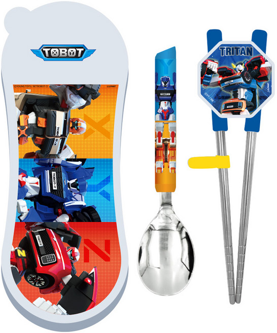 릴팡 또봇 킨더 스텐릴팡젓가락 스핀퍼즐 스푼 케이스 3종, 혼합색상, 스푼 + 젓가락 + 케이스, 1세트