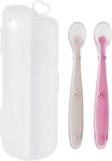 리틀클라우드 유아용 실리콘 하트 이유식 스푼 케이스 세트, 샌드베이지 + 드라이로즈, 스푼 2p + 전용 케이스, 1개