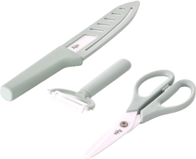네오플램 베베 세라믹 조리도구 3종 세트, 칼+필러+가위, 민트, 1세트