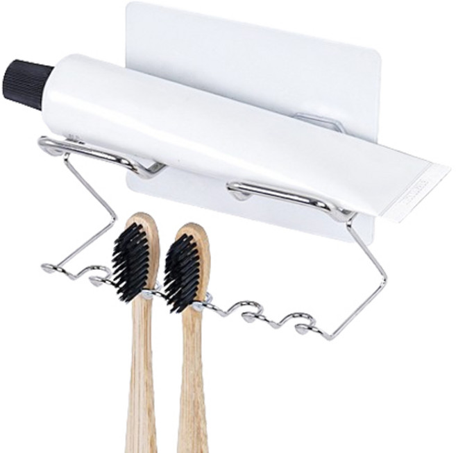 스파이더락 무타공 심플 접착식 스텐 치약 칫솔걸이, 1개