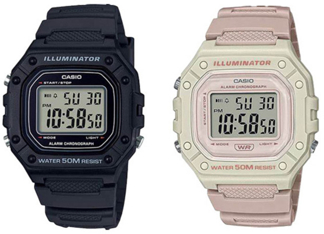 카시오 남녀공용 전자 디지털 손목시계 2종 세트 W-218H-1A / W-218HC-4A2