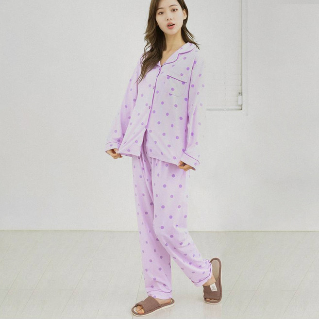 Anna&Co 女款圓點領長袖睡衣上下套裝