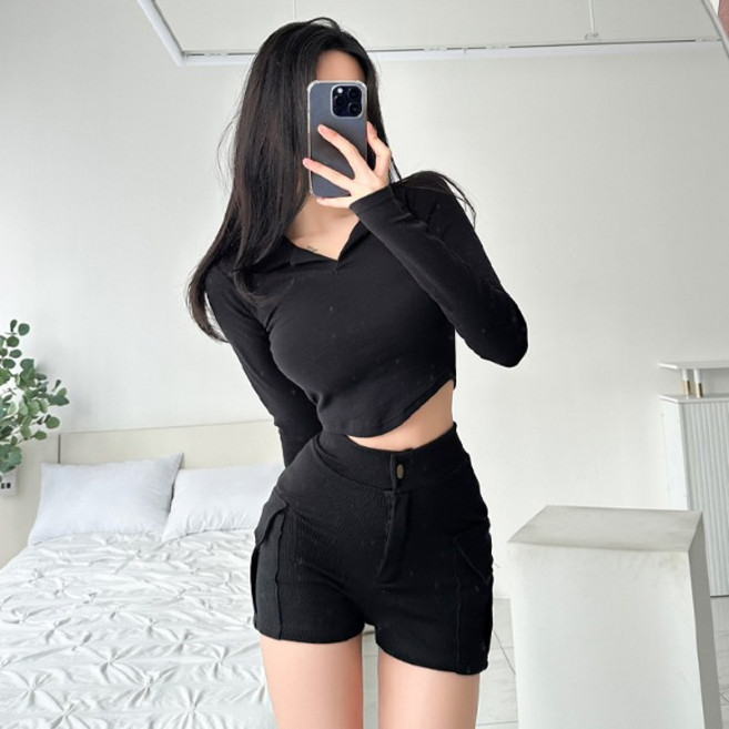 글램디브 여성용 안드엣 밑단굴림 섹시 크롭 티셔츠 AG1918