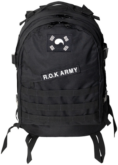 TERAWOOD K-SOLDIER高級軍背包 45L + 韓國國旗布徽章 + R.O.K ARMY文字布徽章組, 軍背包(黑色) + 韓國國旗布徽章(黑色)