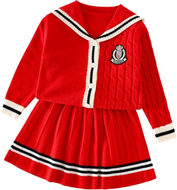 크리스탈하우스 여아용 해군 스타일 가디건 + 스커트 세트 E101