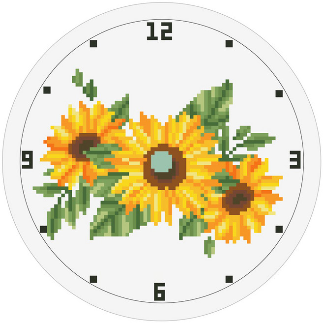 디클레어 3D 보석십자수 벽시계만들기 DIY 세트 23.5cm, 07 해바라기 세 송이, 1세트