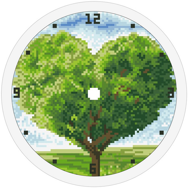 디클레어 3D 보석십자수 벽시계만들기 DIY 세트 23.5cm, 11 그린하트 나무, 1세트