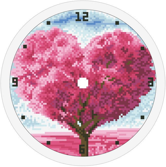 디클레어 3D 보석십자수 벽시계만들기 DIY 세트 23.5cm, 10 핑크하트 나무, 1세트