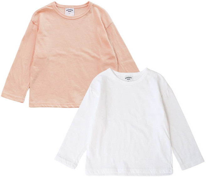 레인보우키즈 아동용 푸딩 무지 라운드 긴팔 티셔츠 2종 세트