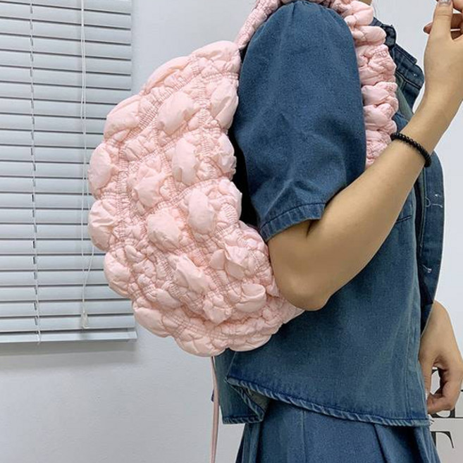 雲朵抓皺布料流浪肩背包, 粉紅色