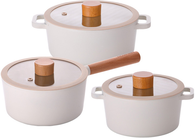 키친웰 토리 IH 인덕션 세라믹 냄비 3종, 베이지, 양수 16cm +편수 18cm + 양수 20cm, 1세트