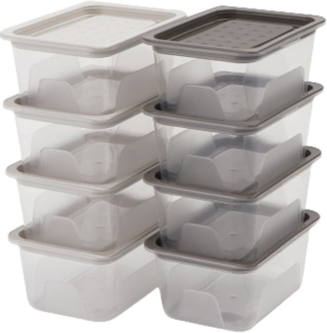 나인웨어 바로밥 전자레인지 사각 밀폐용기, 1세트, 아이보리 420ml (4P) + 그레이 420ml (4P)