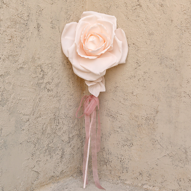 ASPASIA 人造巨大玫瑰花 + 緞帶 + Thank you卡片明信片組, 柔和粉紅色, 1套