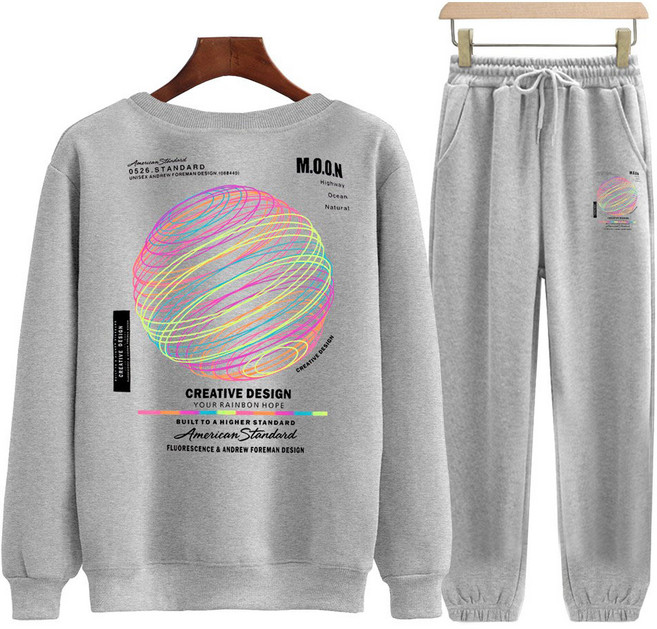 엠씨티 문컬렉션 남녀공용 오로라 트레이닝 오버핏 맨투맨 + 조거팬츠 세트