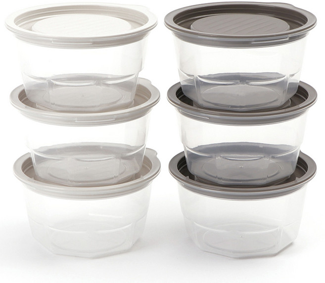 나인웨어 바로밥 전자레인지 원 밀폐용기 아이보리 3p + 그레이 3p, 1세트, 350ml