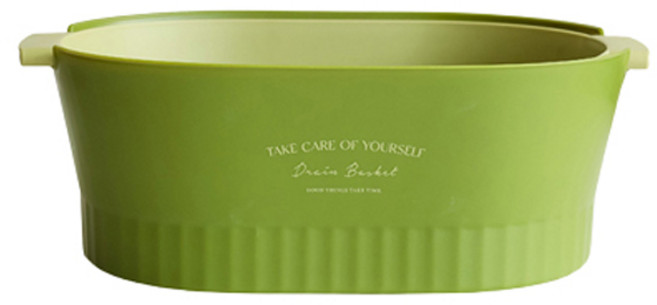 블럭마트 주방 레이어드 바구니 이중 세척바구니, 그린, 1개