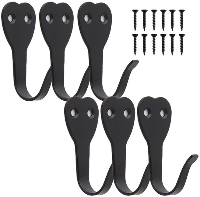 철물대장 하트 올챙이 벽옷걸이 대 6p, 블랙, 1개