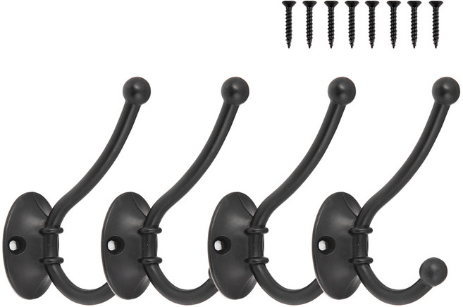 철물대장 사슴뿔 벽옷걸이 4p, 블랙, 1개